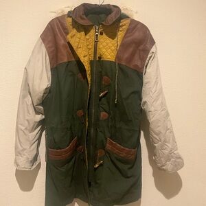 Rare Vintage Unisex Mongolian Lamb Leather Hood - Winter Green and Brown Jacket